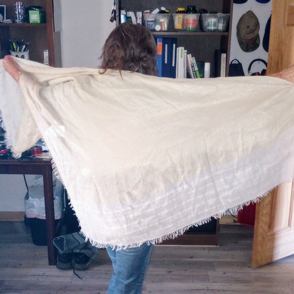 Peserico Luxury Large Sheer Gold/Cream Shimmering Scarf; NWT; GORGEOUS: 5'X5'